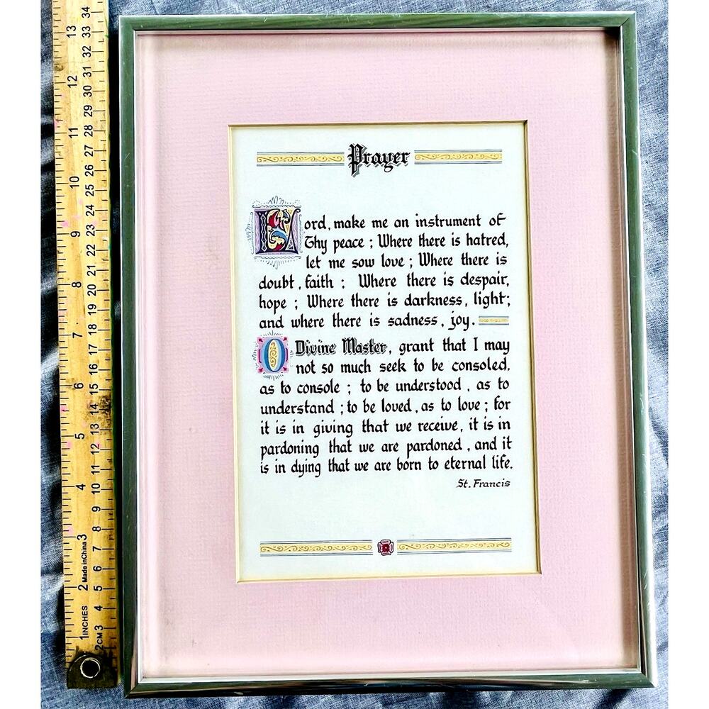 VTG Calligraphy Lettering Celtic St Francis Assisi Prayer Matted Framed 13 X 10
